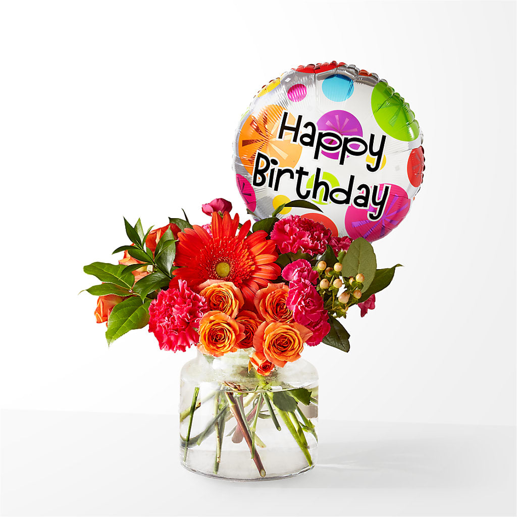 Fiesta Bouquet with Birthday Balloon – Ferguson Florists Inc, Attalla AL