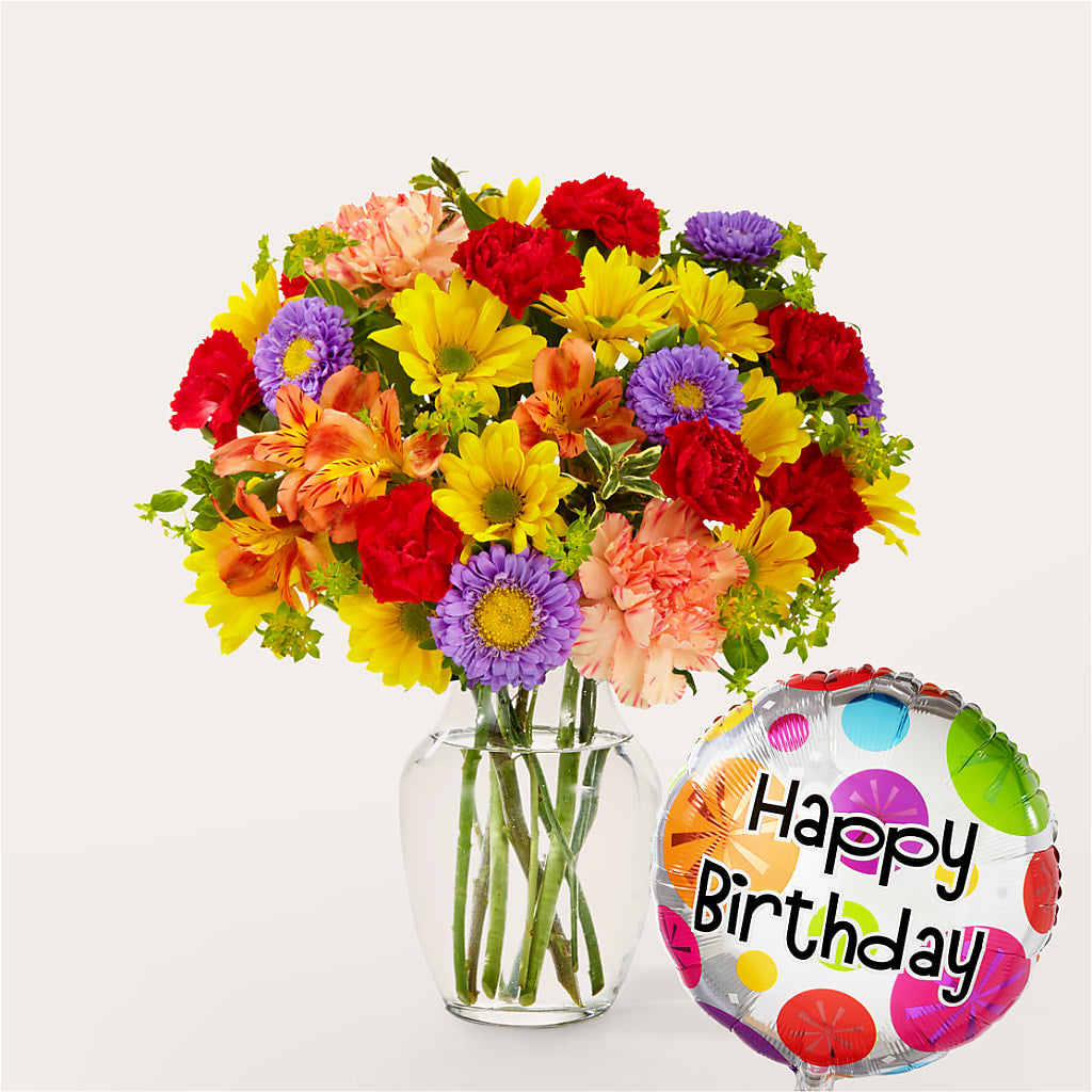 Kaleidoscope Bouquet with Birthday Balloon – Ferguson Florists Inc, Attalla AL