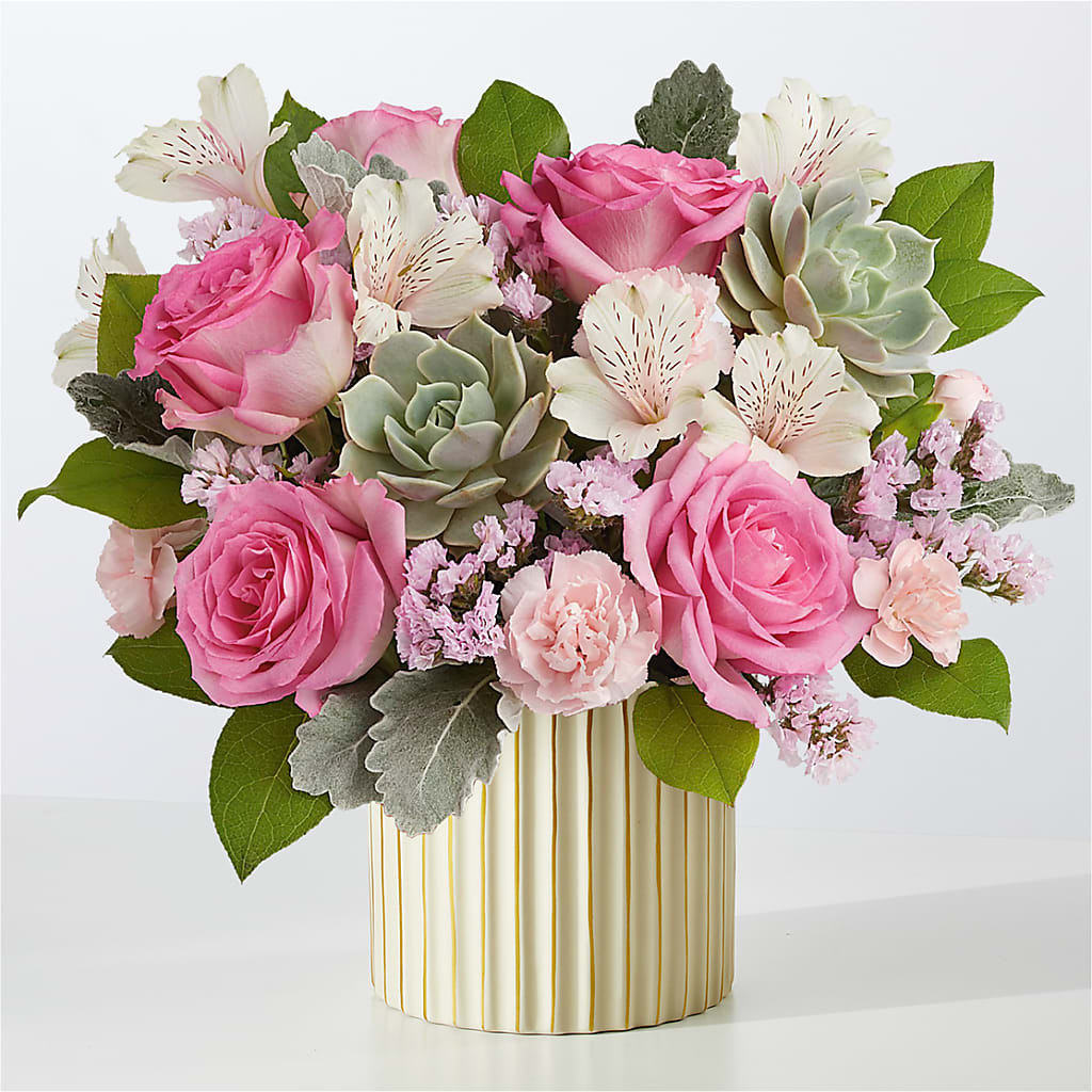 Dusty Rose Bouquet with Ivory Vase – Ferguson Florists Inc, Attalla AL