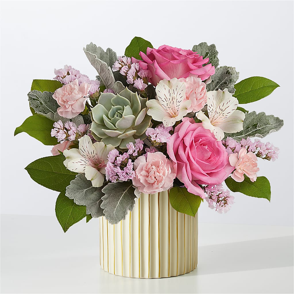 Dusty Rose Bouquet with Ivory Vase – Ferguson Florists Inc, Attalla AL