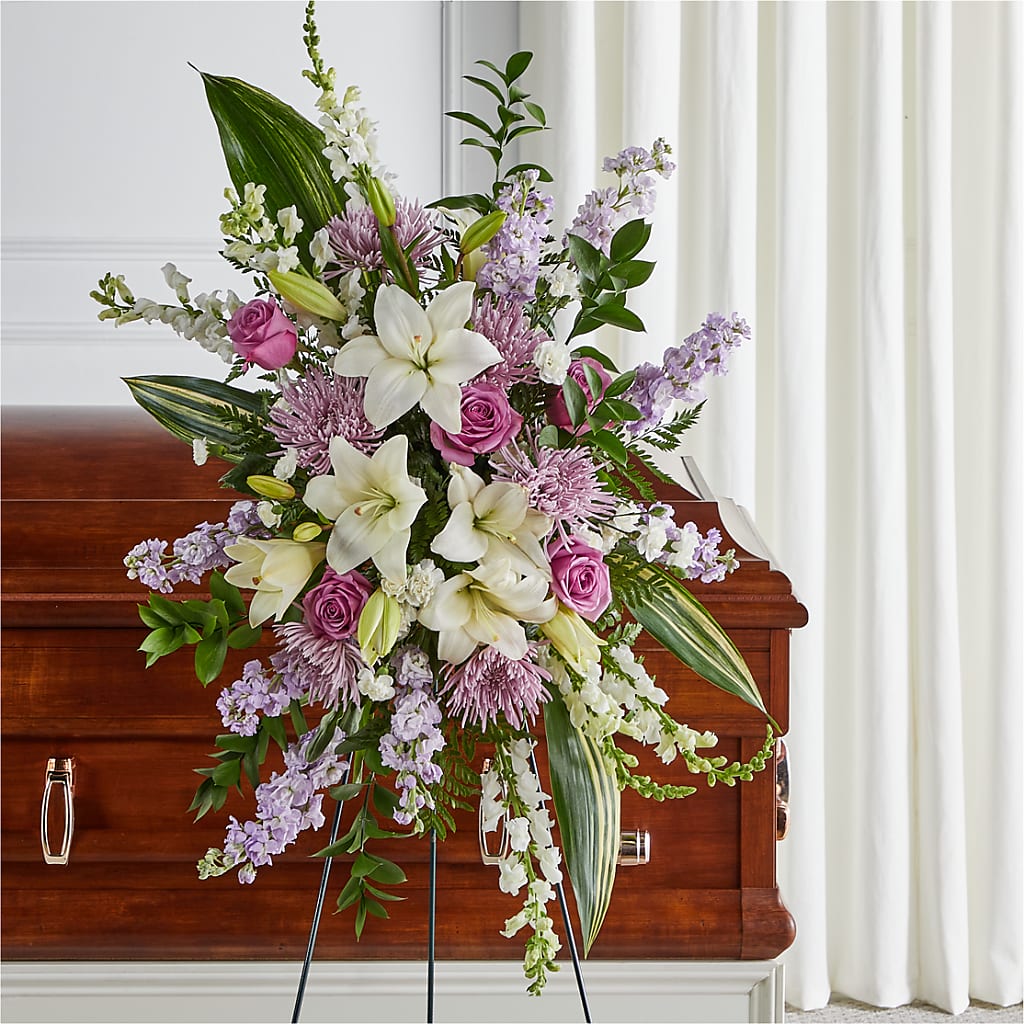Grateful Hearts Standing Spray – Ferguson Florists Inc, Attalla AL